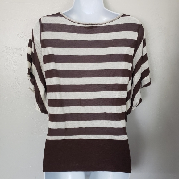 BCX Medium Brown & Beige Striped Top Batwing Y2K Made in USA - Picture 5 of 7